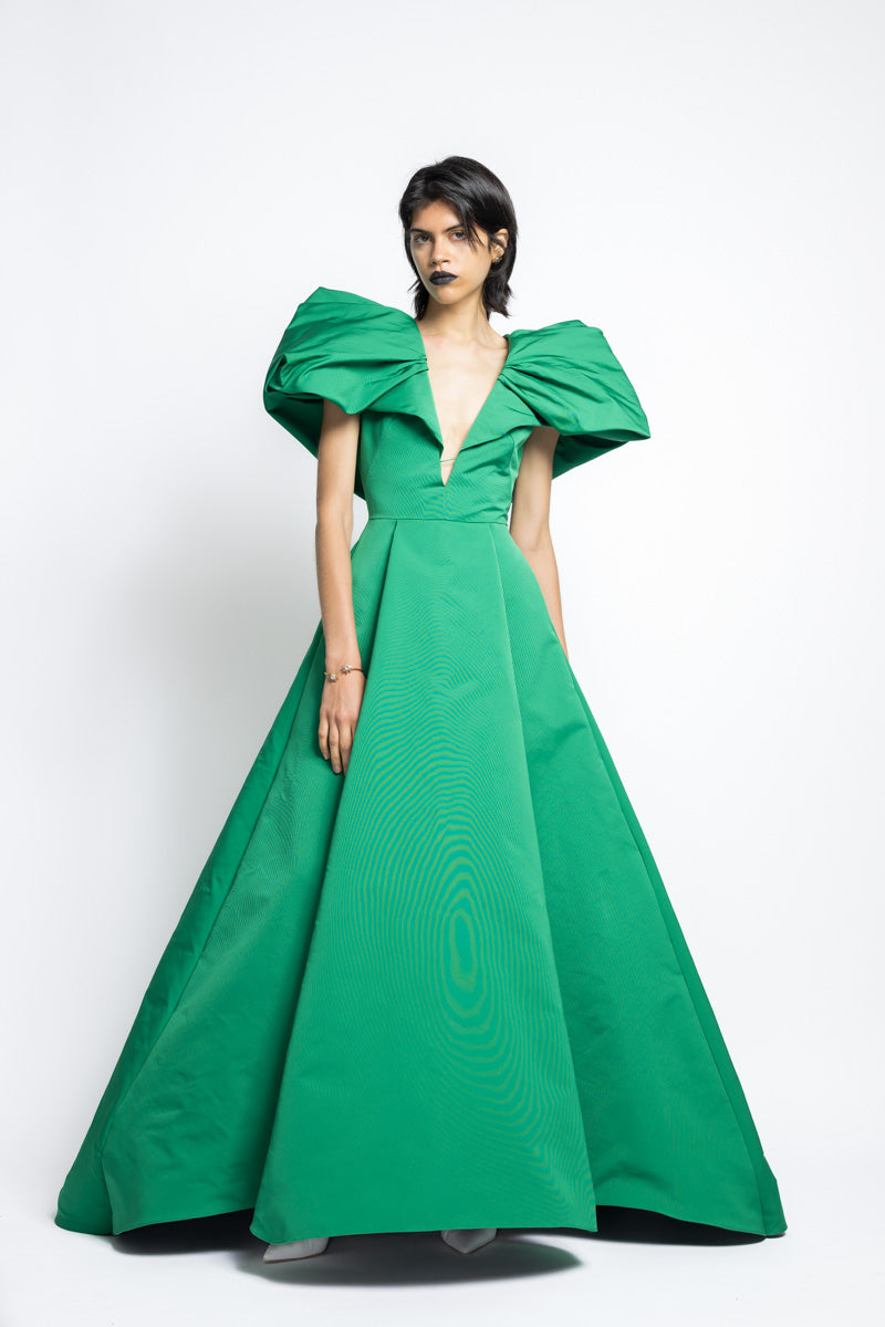 Faille Inverted Pleated Gown With Draped Petal Wings 3