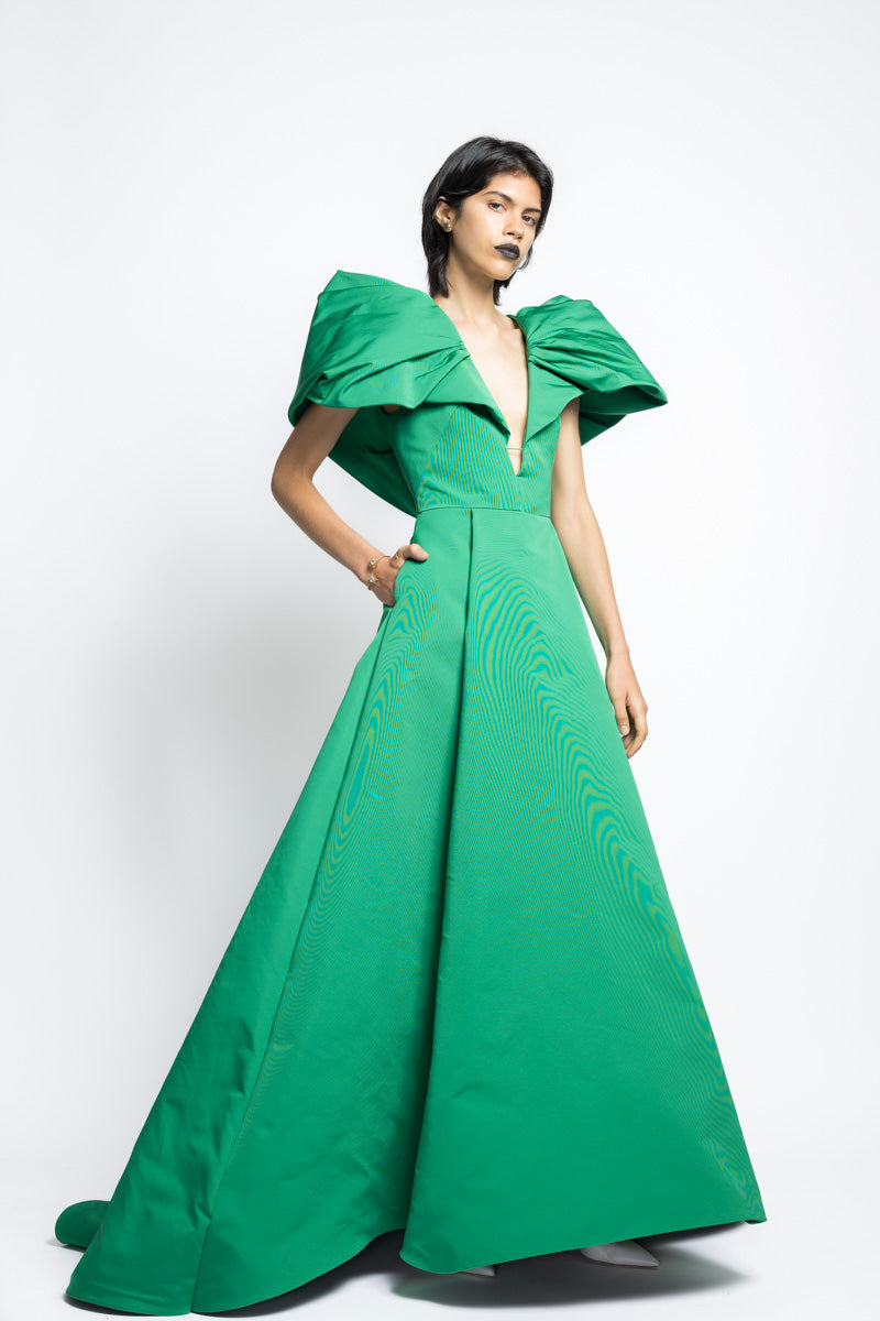 Faille Inverted Pleated Gown With Draped Petal Wings 5