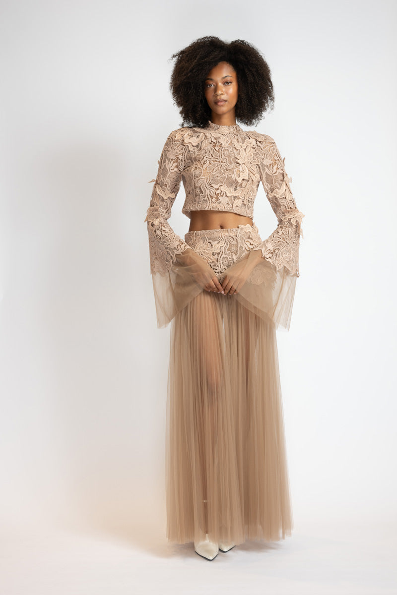 Almond Nomad Lace Top With Bell Sleeves 3