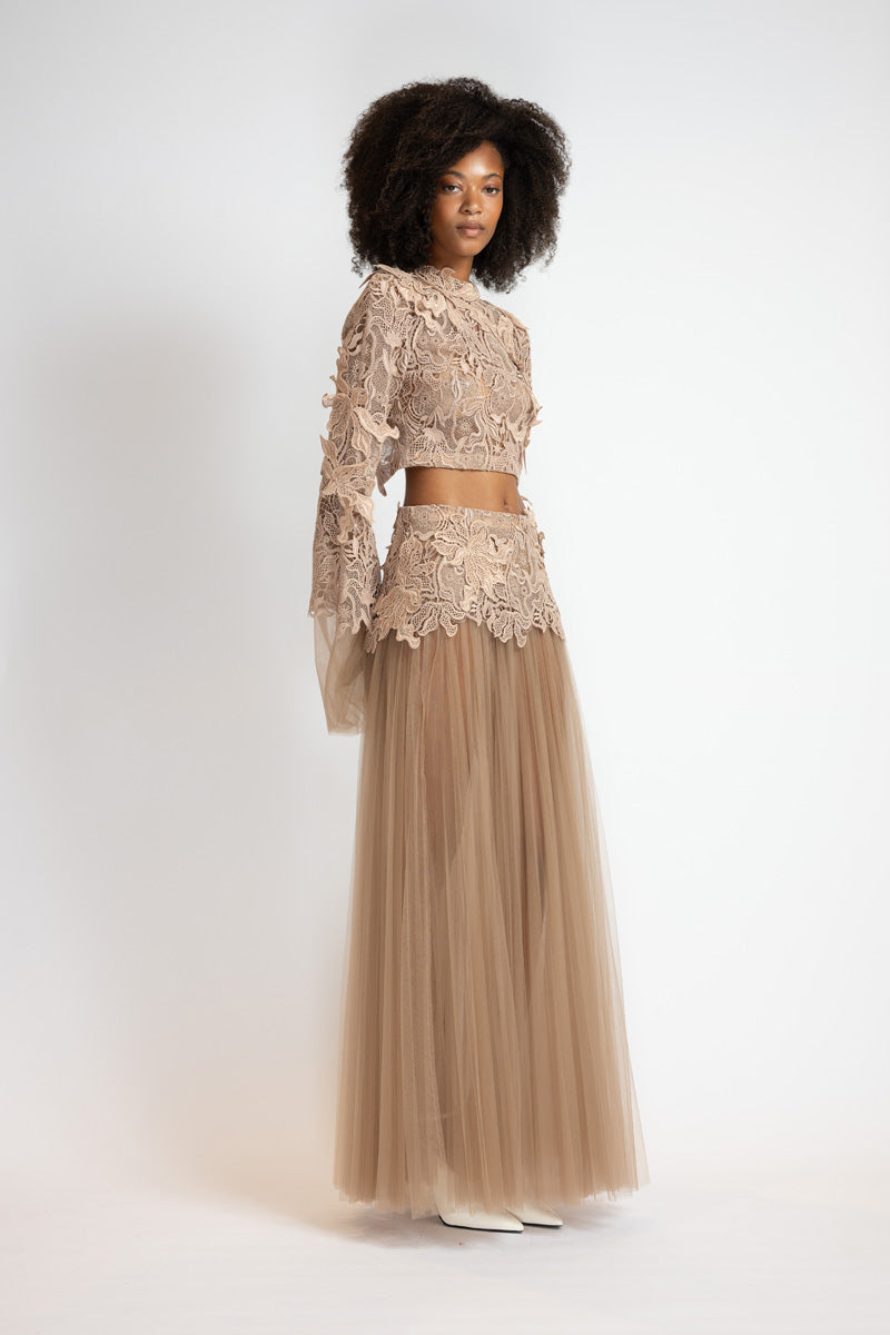 Almond Nomad Lace Top With Bell Sleeves 4