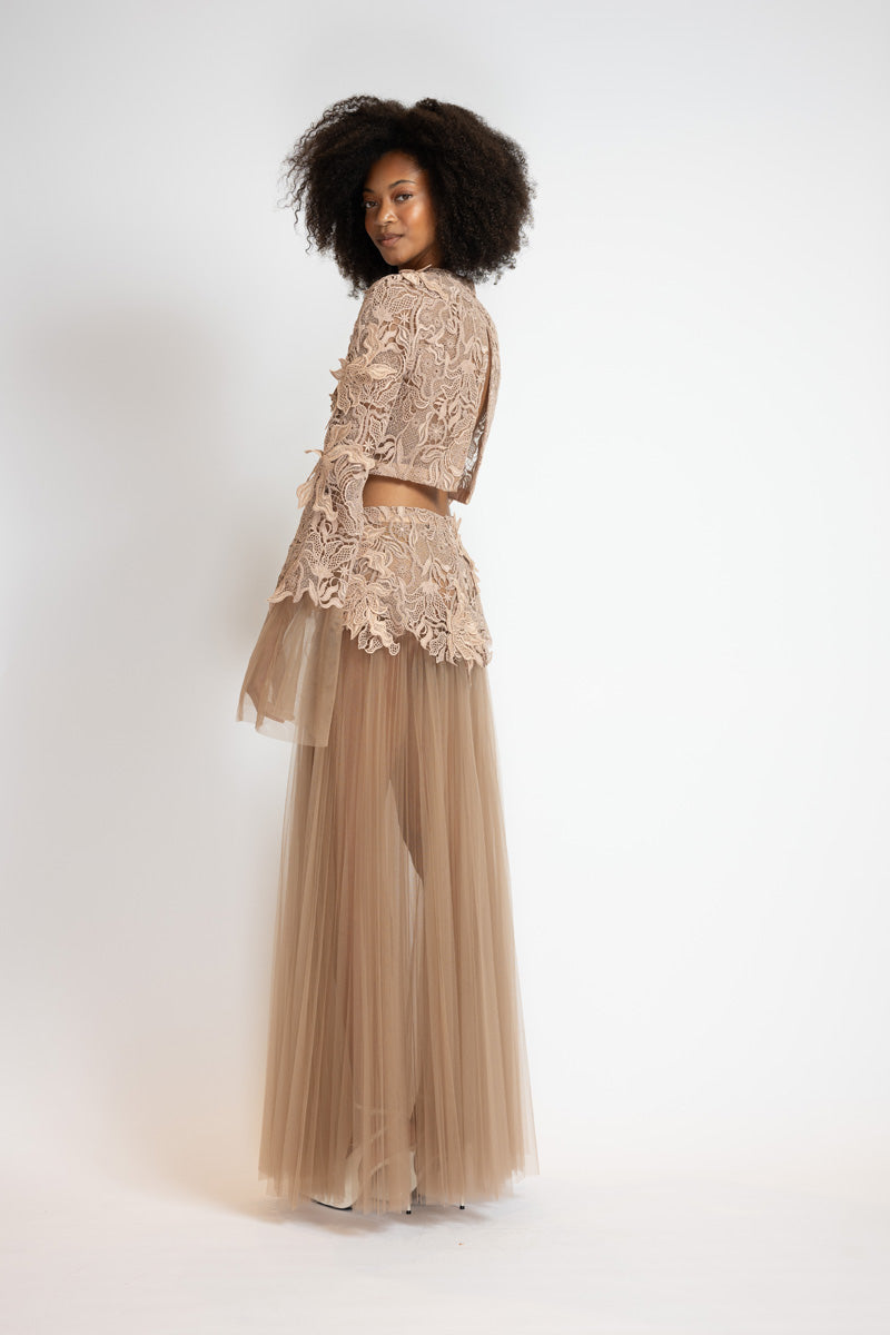 Almond Nomad Lace Top With Bell Sleeves 6