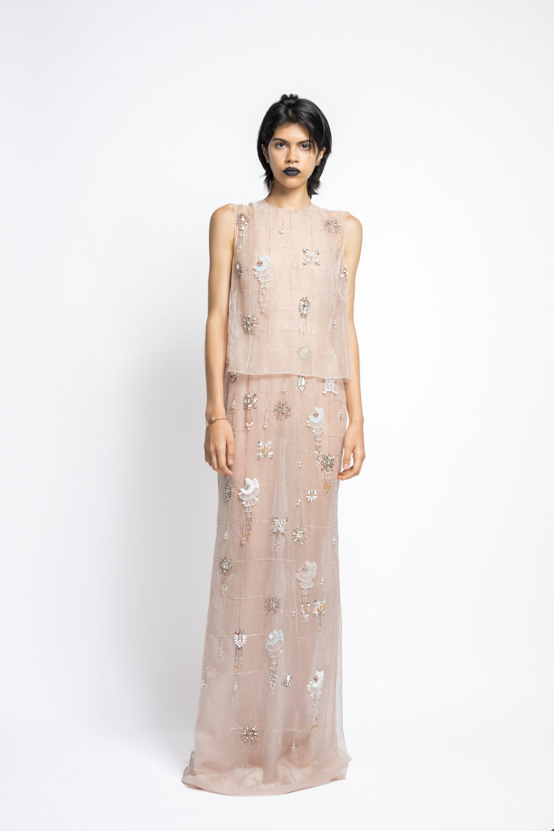 Crystal Lattice Embroidery Organza Halter Gown With Matching Tank Top 2