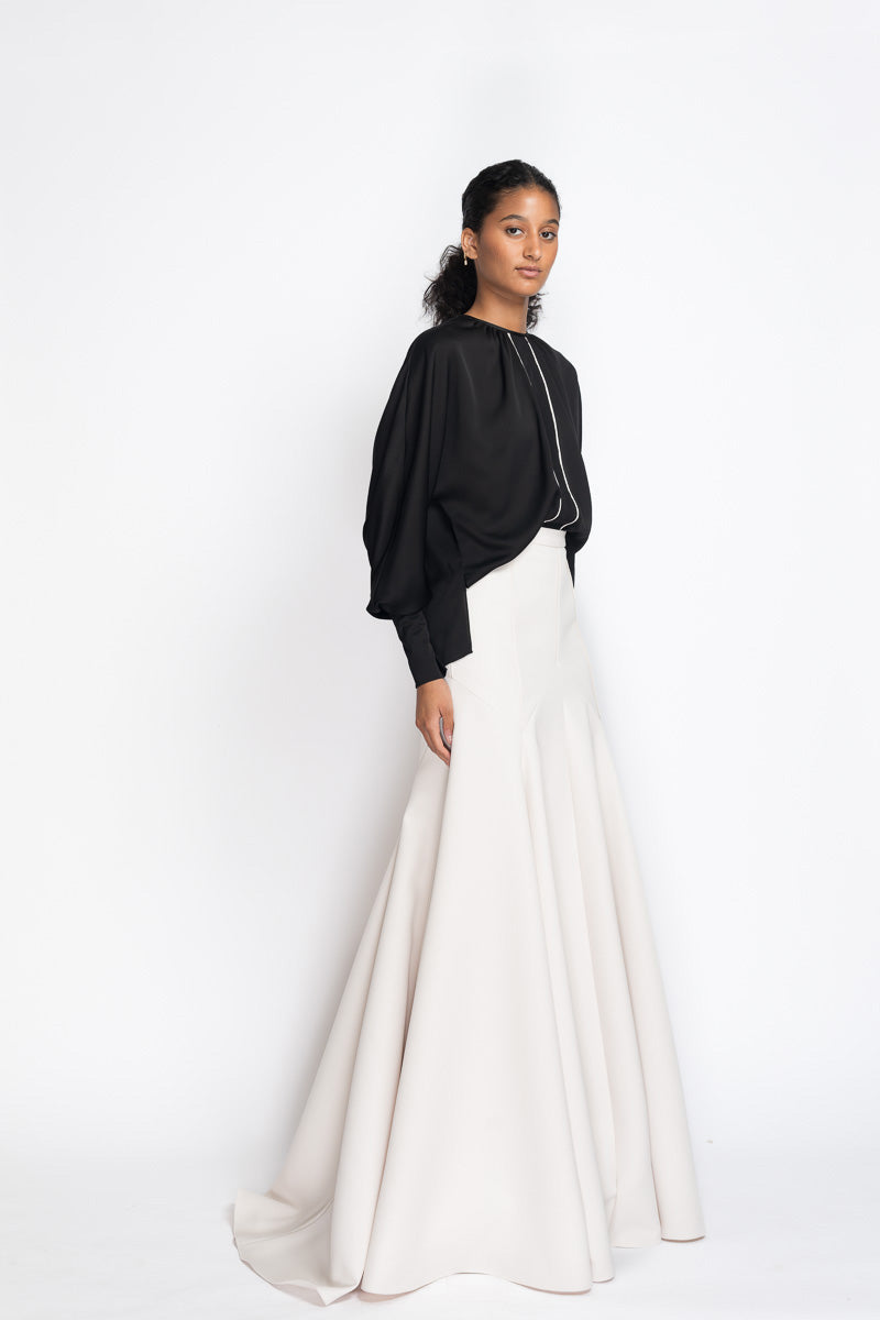 Black Satin Crepe Kimono Sleeve Blouse 2