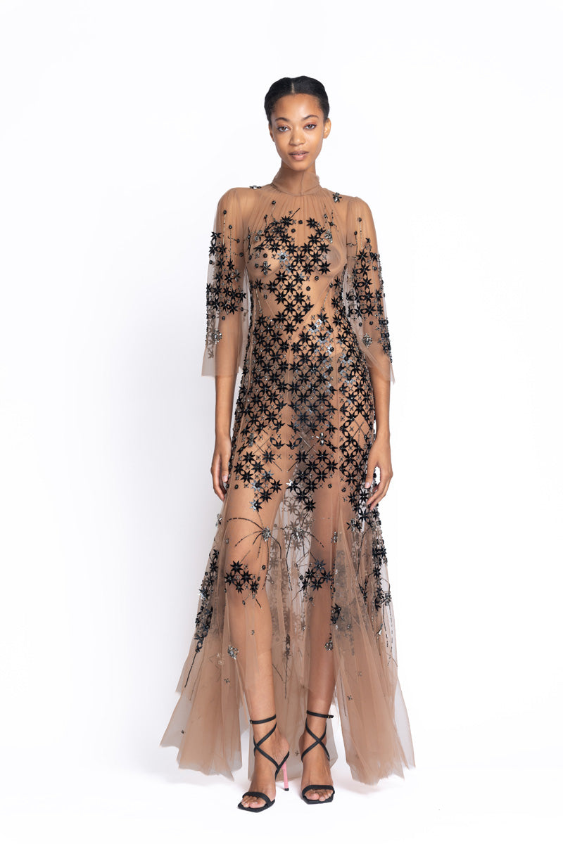 Stella Embroidered Teak Tulle Dress 2