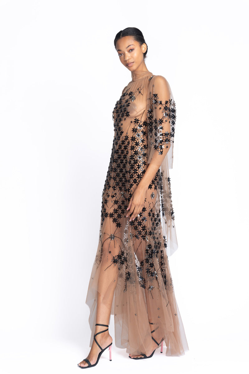 Stella Embroidered Teak Tulle Dress 4