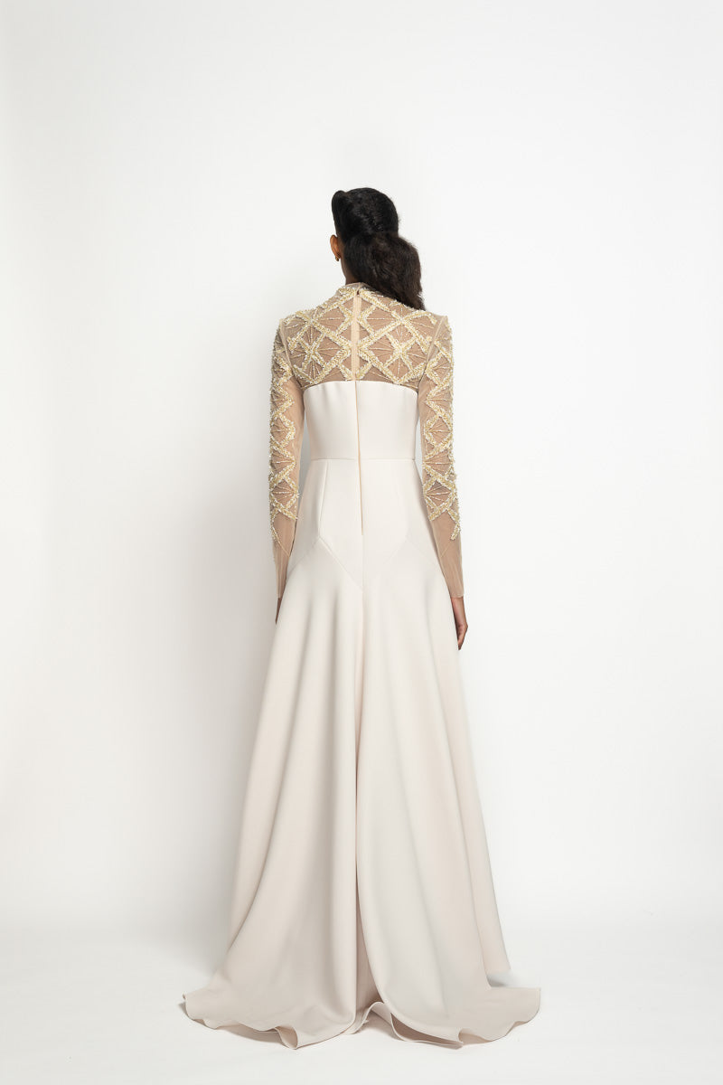 Stone Cady and Tulle Gown with Sitara Embroidery Bodice 5