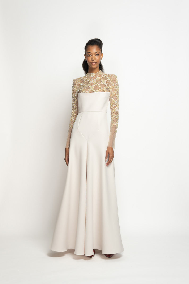 Stone Cady and Tulle Gown with Sitara Embroidery Bodice 2