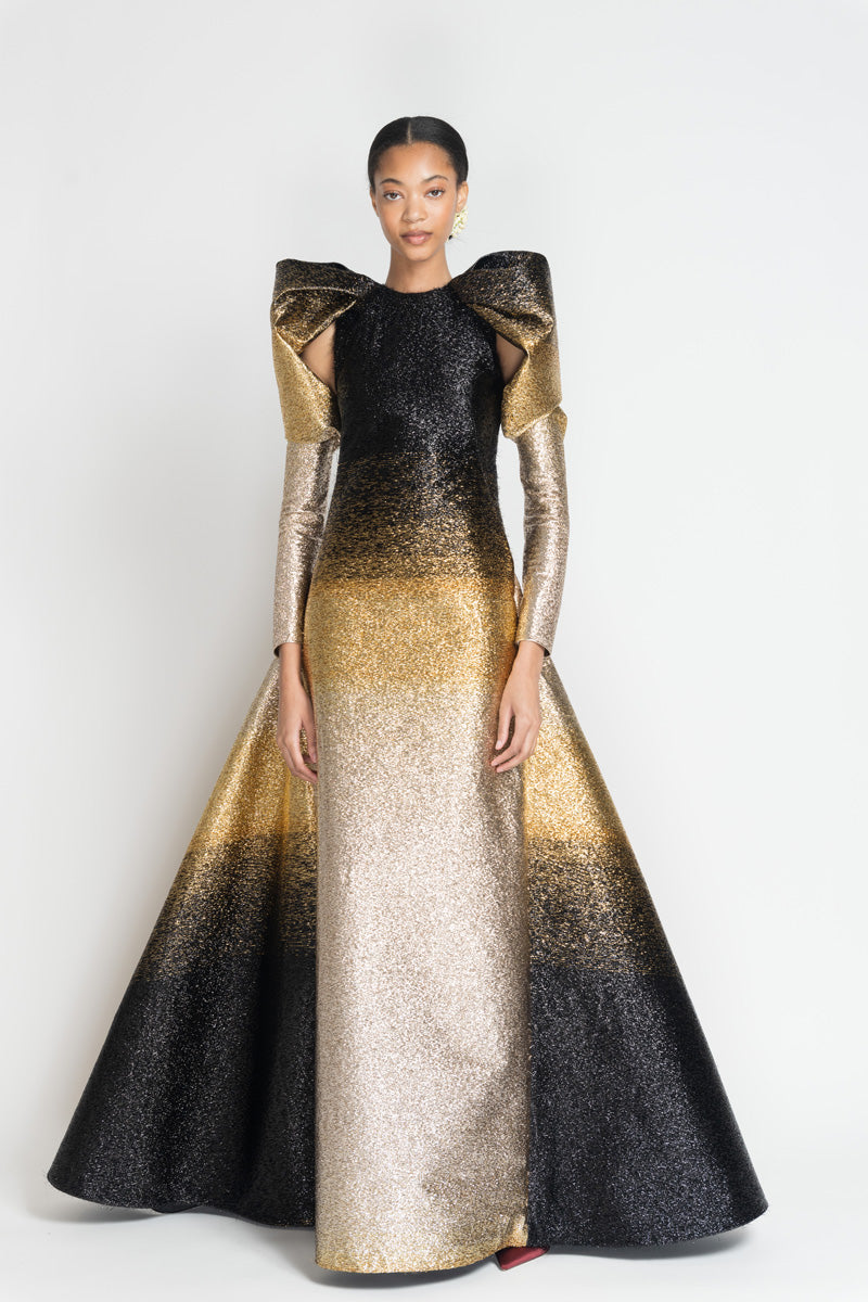 Black/Gold Ombre Lurex Rani Gown With Drape Sleeves 2