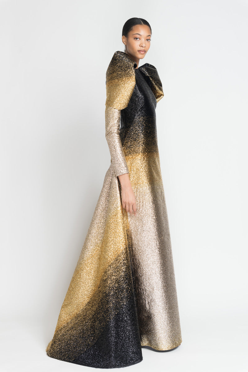 Black/Gold Ombre Lurex Rani Gown With Drape Sleeves 3