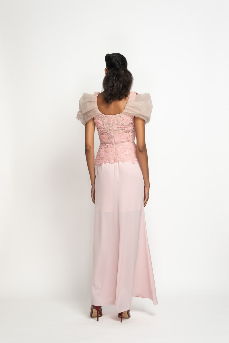 Blossom Pink Satin Crepe Sari Skirt 3