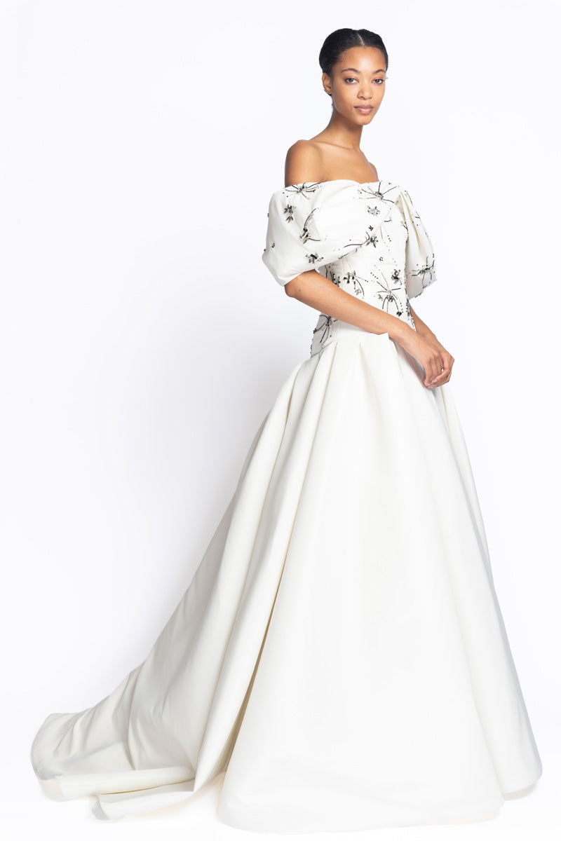 Gemma Embroidered Ivory Faille Sposa Gown 3