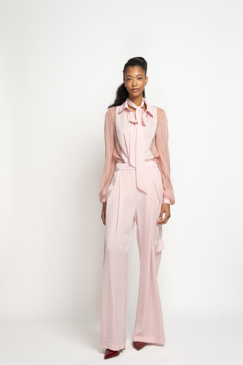 Blossom Pink Satin Crepe Cargo Trousers 2