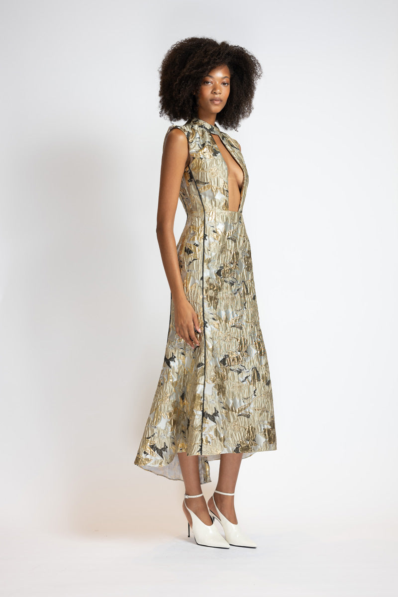 Marble Jacquard Dress With Trumpet Skirt 2
