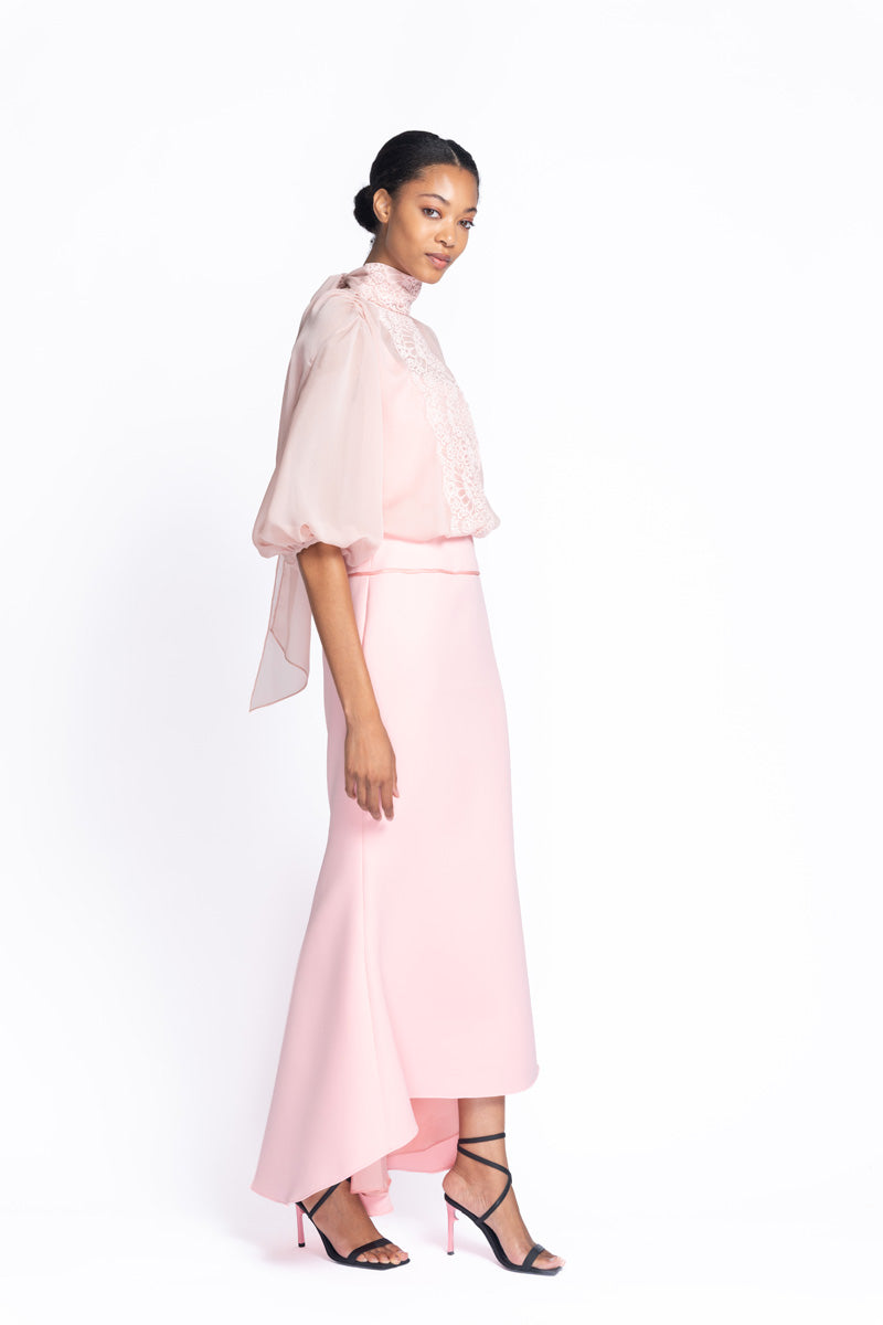 Primrose Crepe And Peony Cady Dress with Chantilly Lace Applique 2