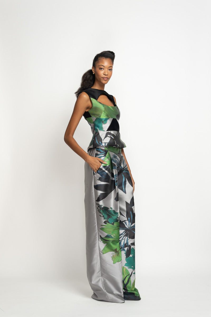 Silver and Green Lata Printed Barathea Top 3