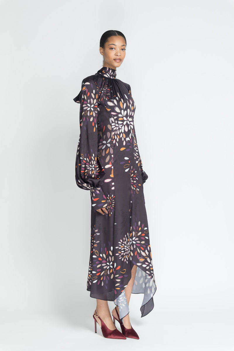 Sashi Print Satin Long Sleeve Kameez Dress With Neck Tie Detail 3