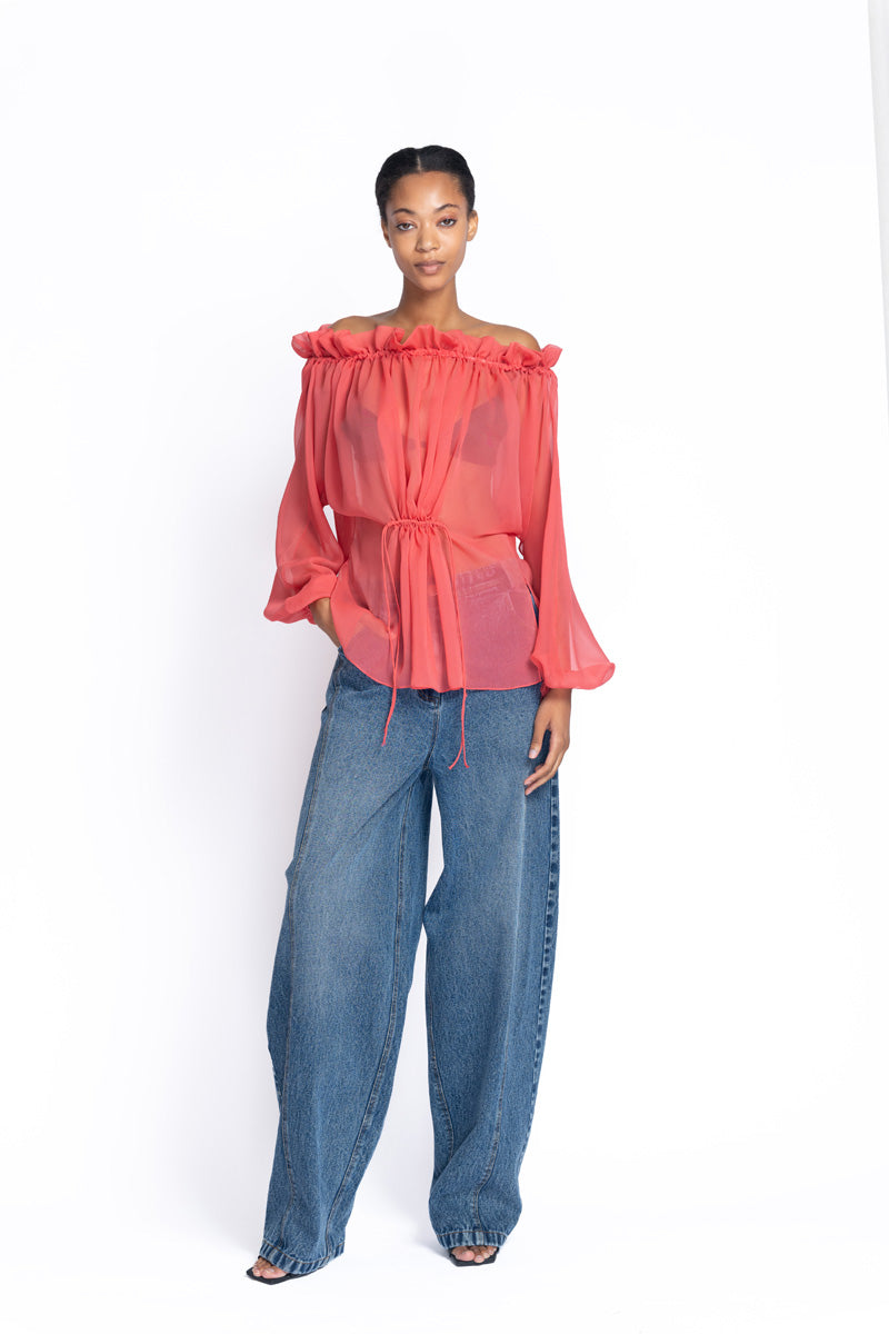 Hibiscus Silk Chiffon Poet Blouse 1