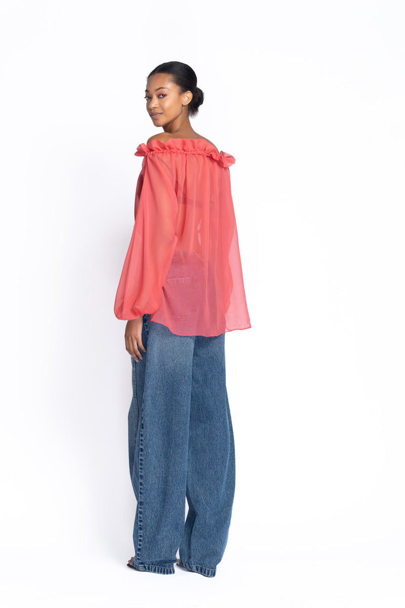 Hibiscus Silk Chiffon Poet Blouse 3