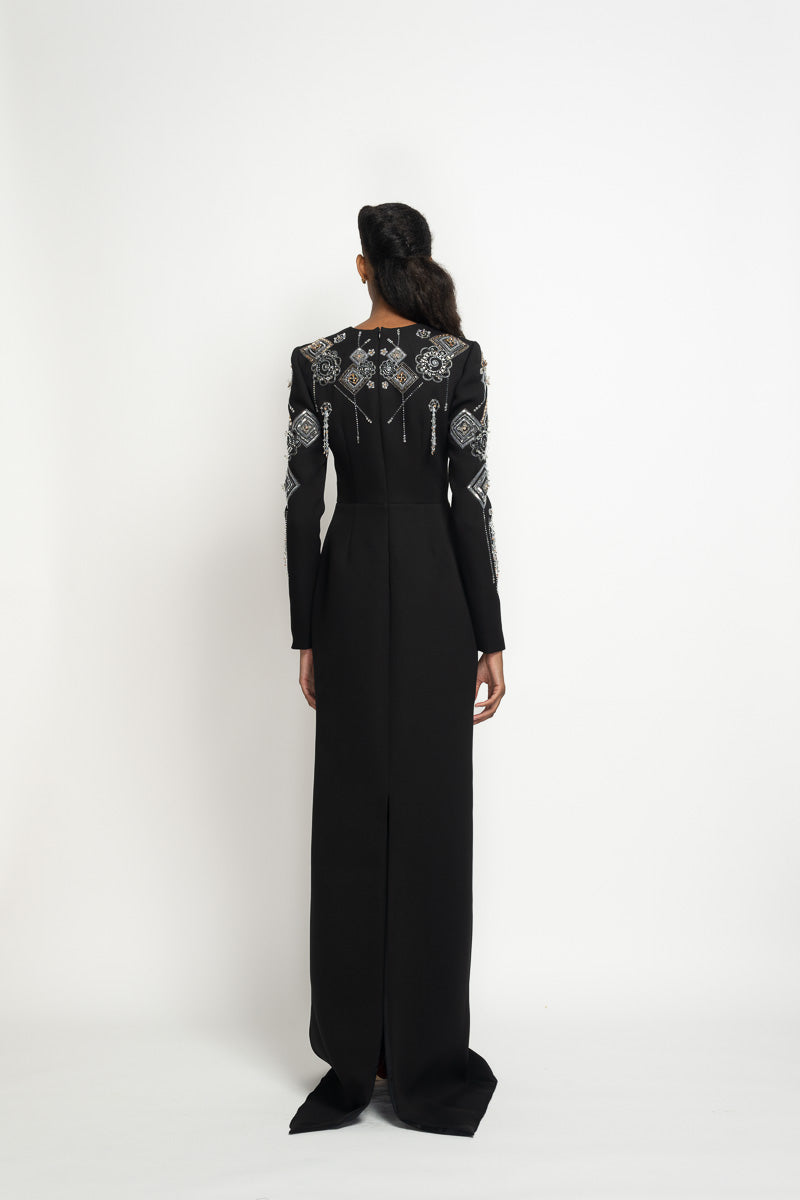 Onyx Cady Column Gown with Alpana Embroidery 5