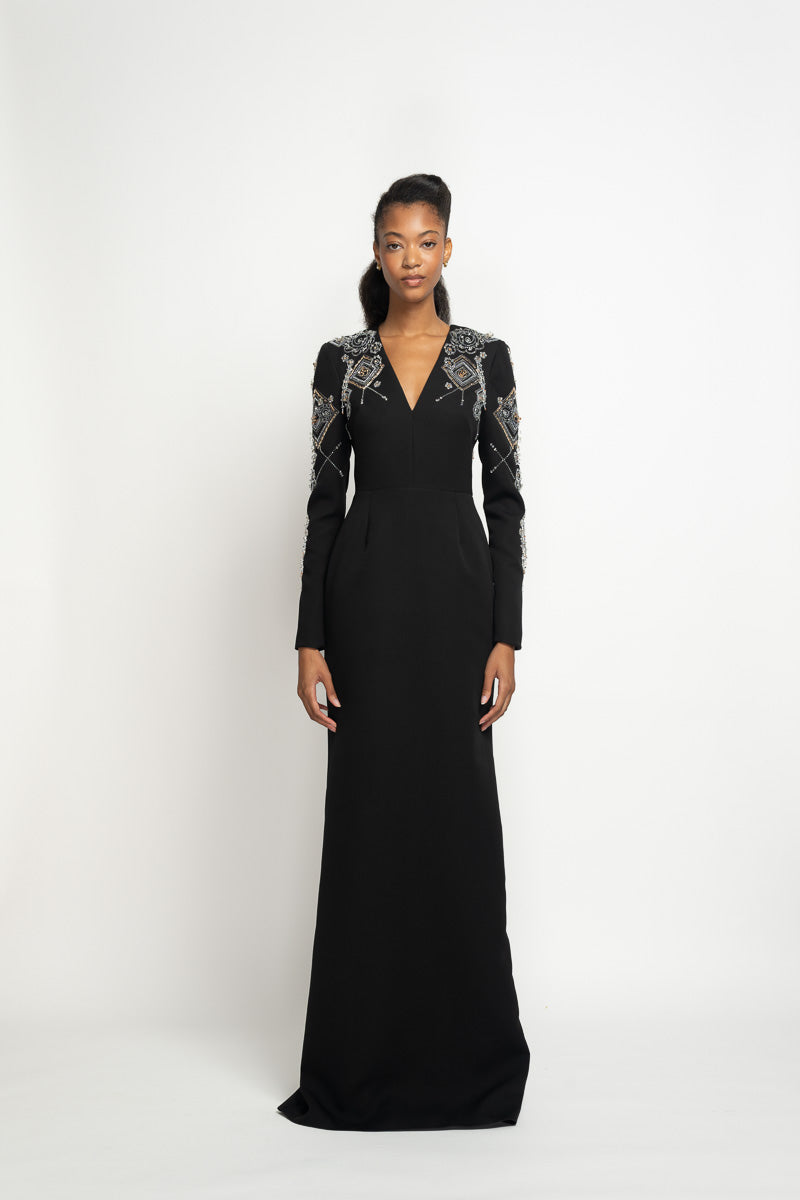 Onyx Cady Column Gown with Alpana Embroidery 2