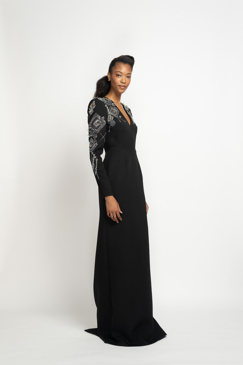 Onyx Cady Column Gown with Alpana Embroidery 3