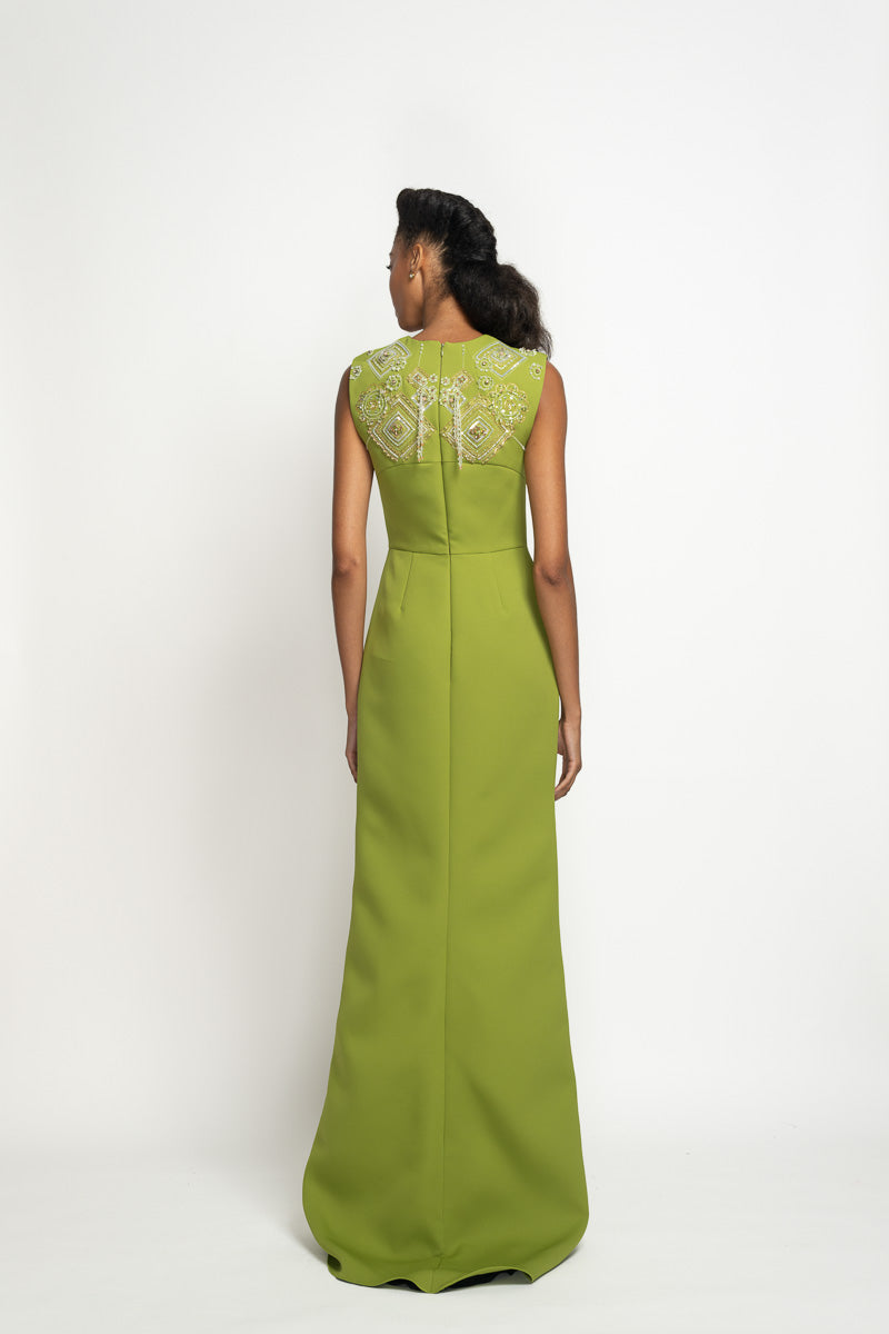 Olive Cady Column Gown with Alpana Embroidery 5