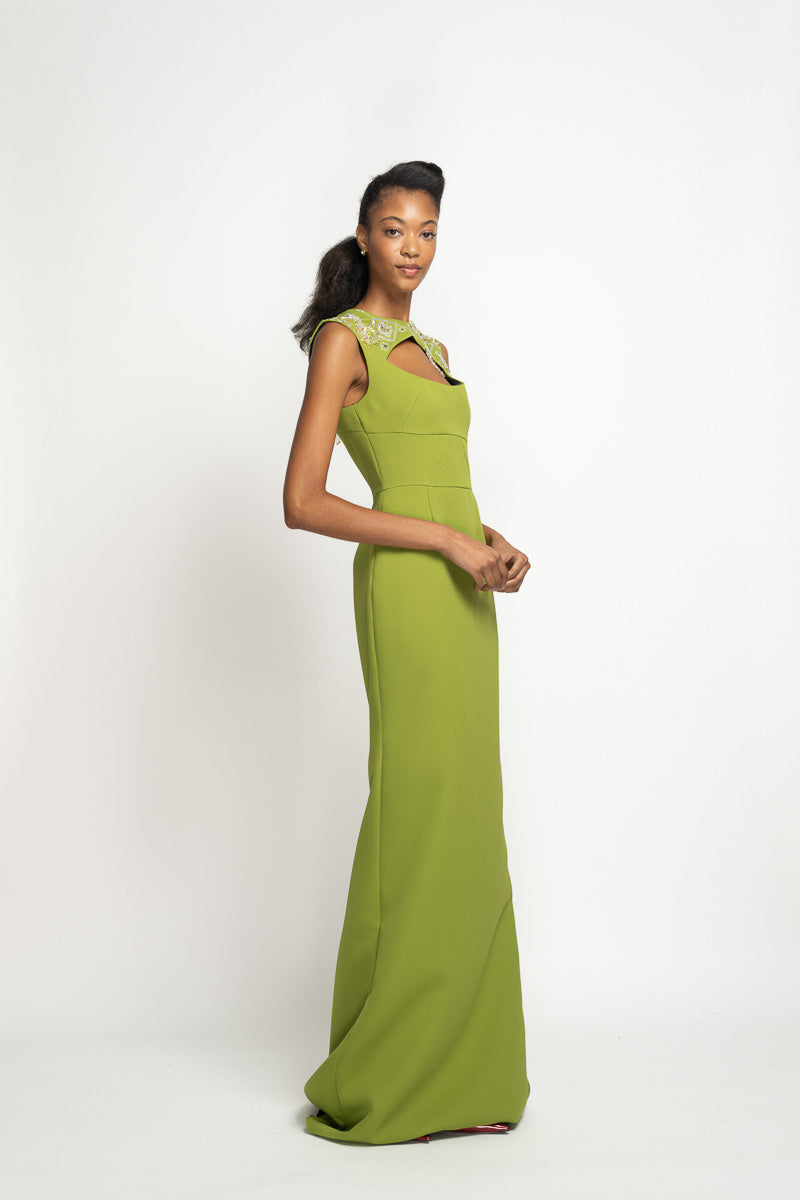 Olive Cady Column Gown with Alpana Embroidery 3