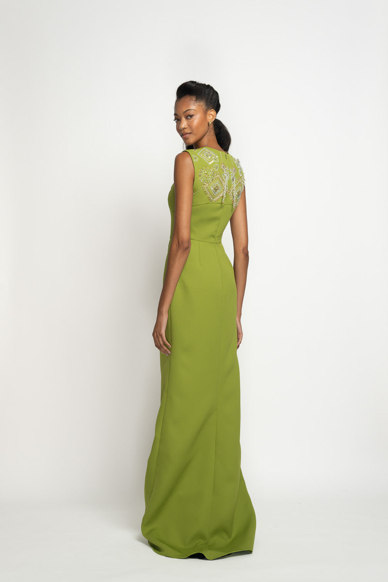 Olive Cady Column Gown with Alpana Embroidery 4