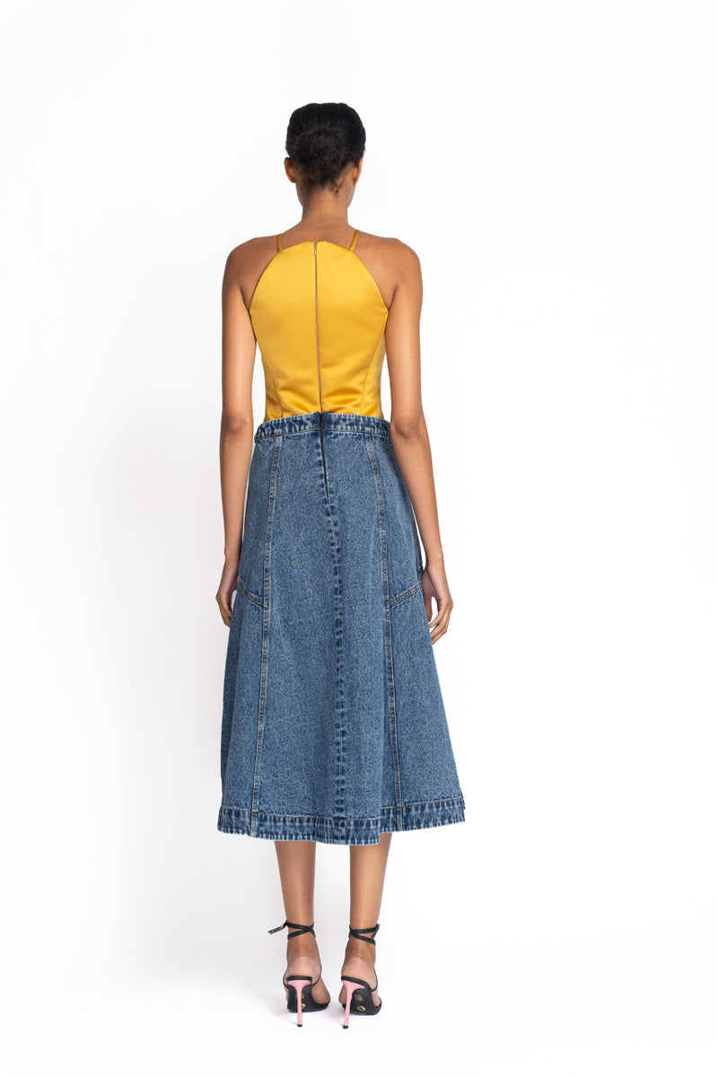 Indigo Denim Flared Skirt 4
