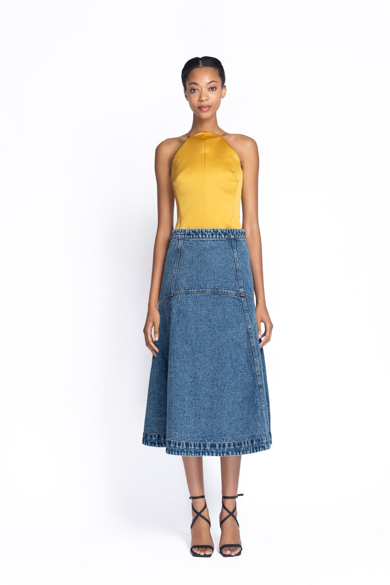Indigo Denim Flared Skirt 1