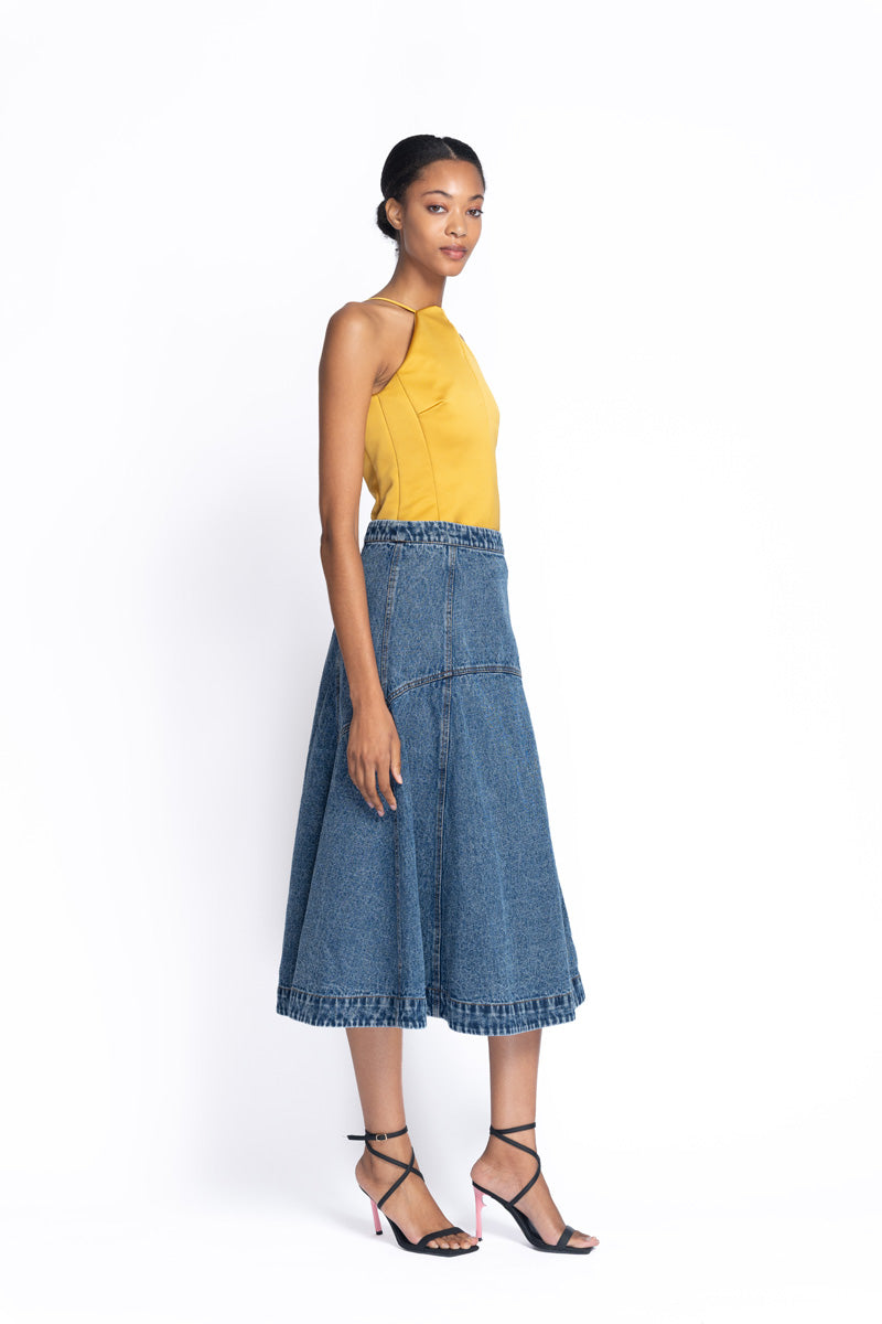 Indigo Denim Flared Skirt 2
