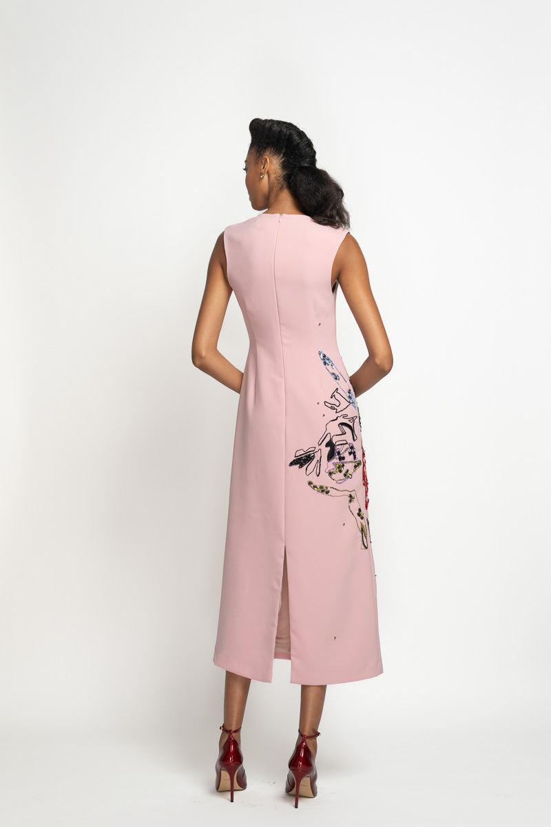 Pink Blossom Ponte Crepe Tunic Dress with Lata Embroidery 5