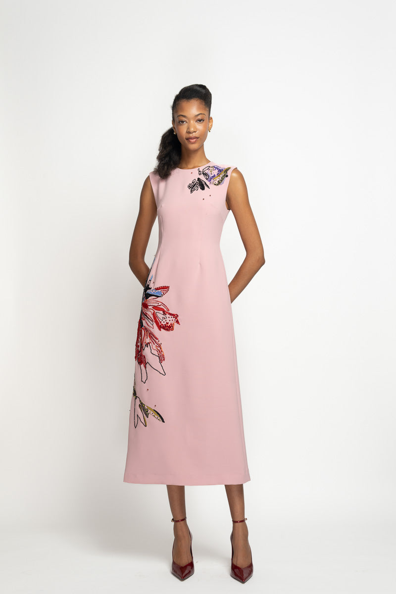 Pink Blossom Ponte Crepe Tunic Dress with Lata Embroidery 2