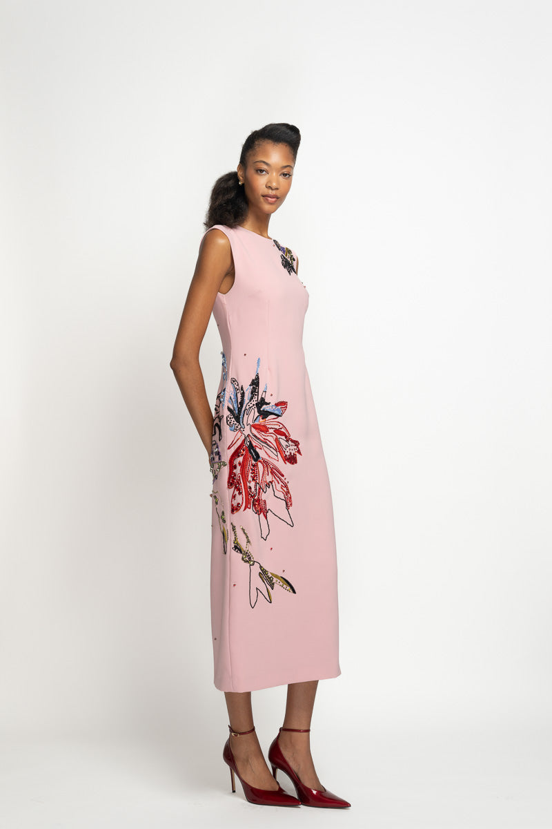 Pink Blossom Ponte Crepe Tunic Dress with Lata Embroidery 3