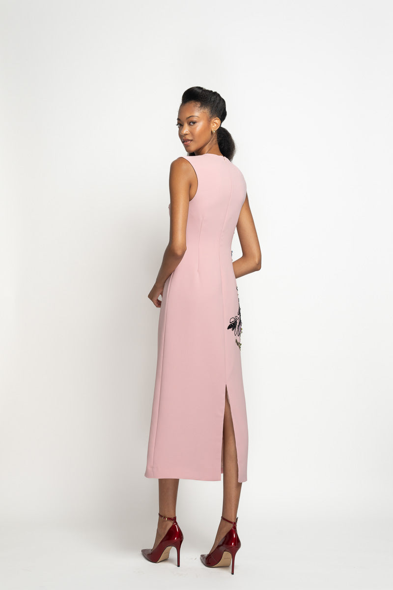 Pink Blossom Ponte Crepe Tunic Dress with Lata Embroidery 4