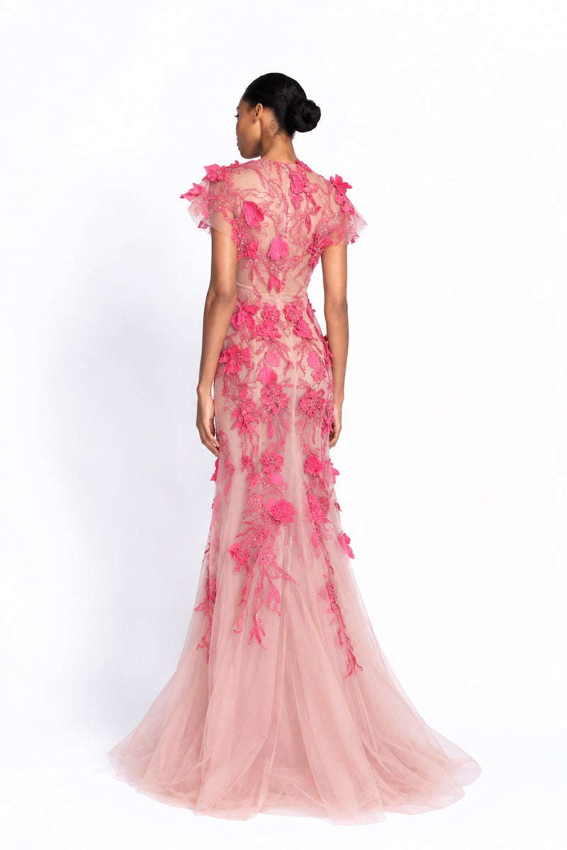 Rose and Peony Rosella Vine Embroidered Tulle Gown 4