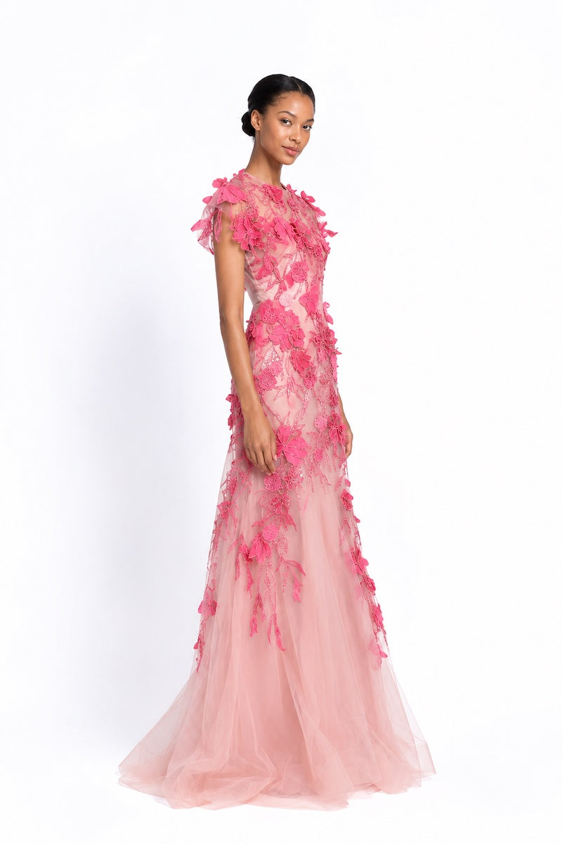 Rose and Peony Rosella Vine Embroidered Tulle Gown 2