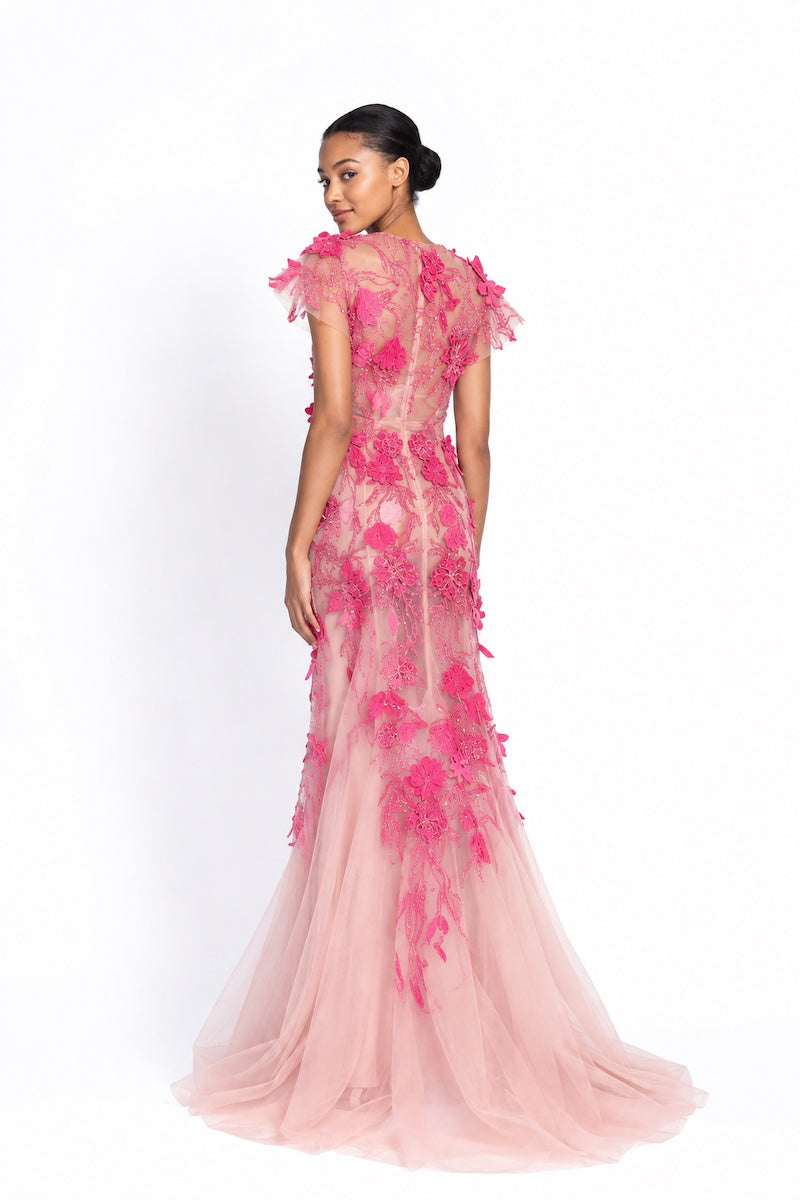 Rose and Peony Rosella Vine Embroidered Tulle Gown 3