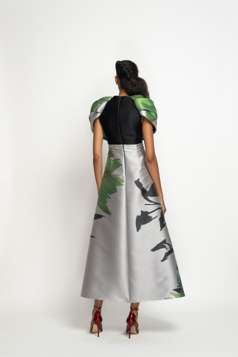 Silver and Green Lata Printed Barathera A-Line Dress 5