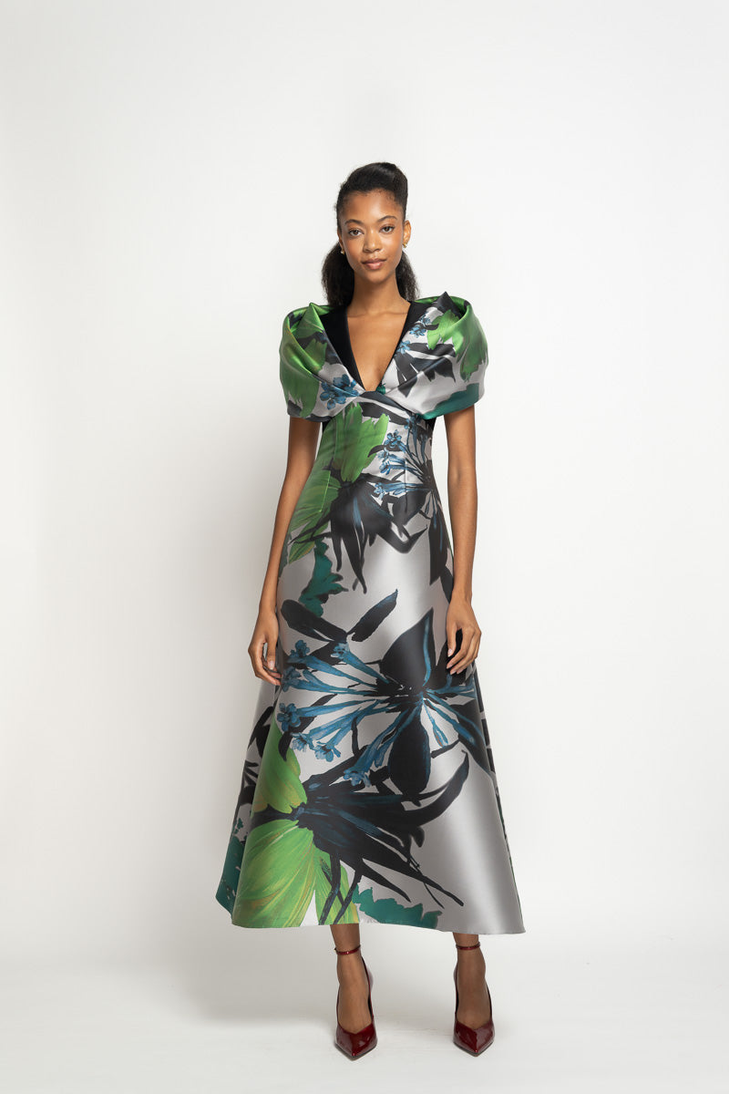 Silver and Green Lata Printed Barathera A-Line Dress 2