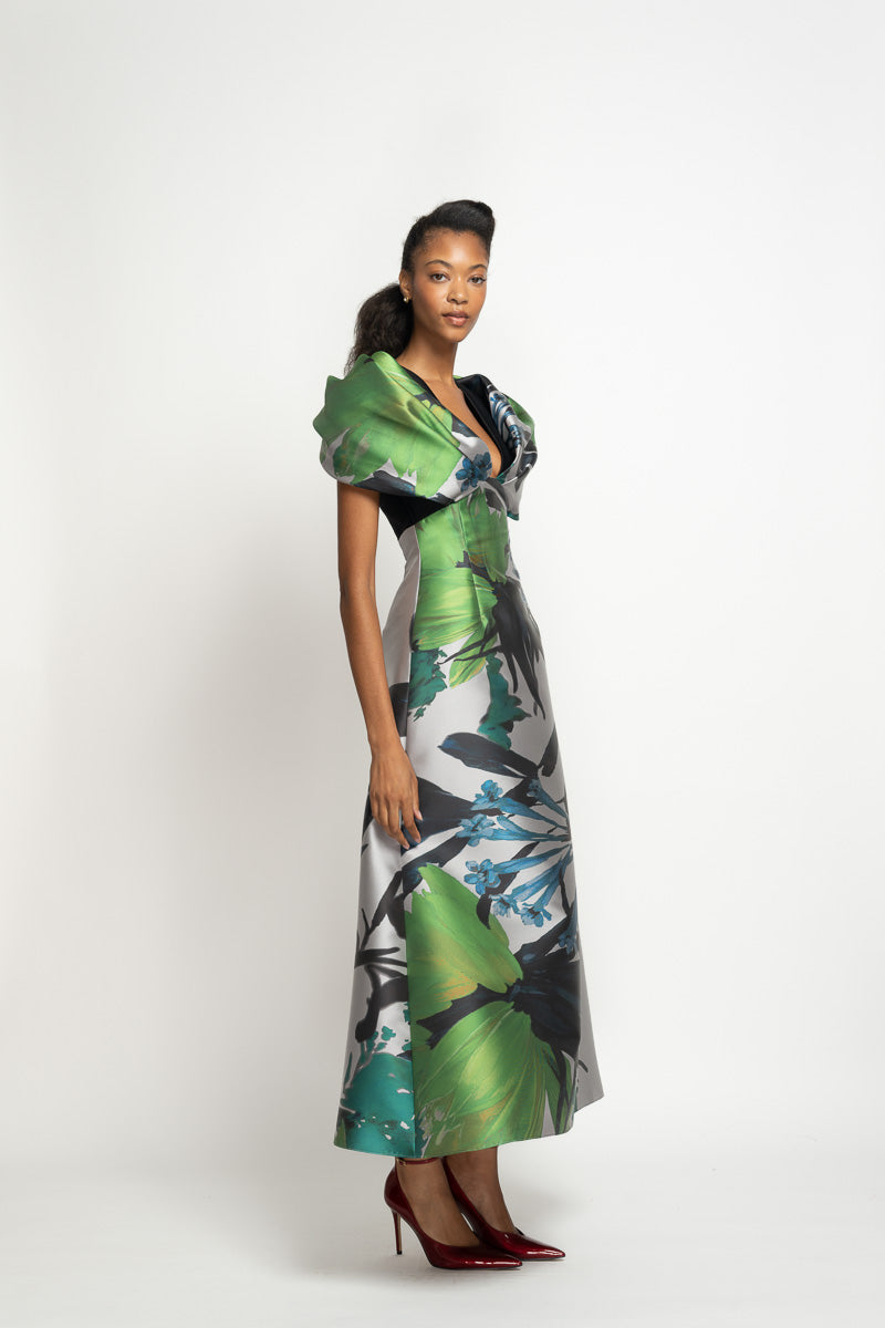 Silver and Green Lata Printed Barathera A-Line Dress 3
