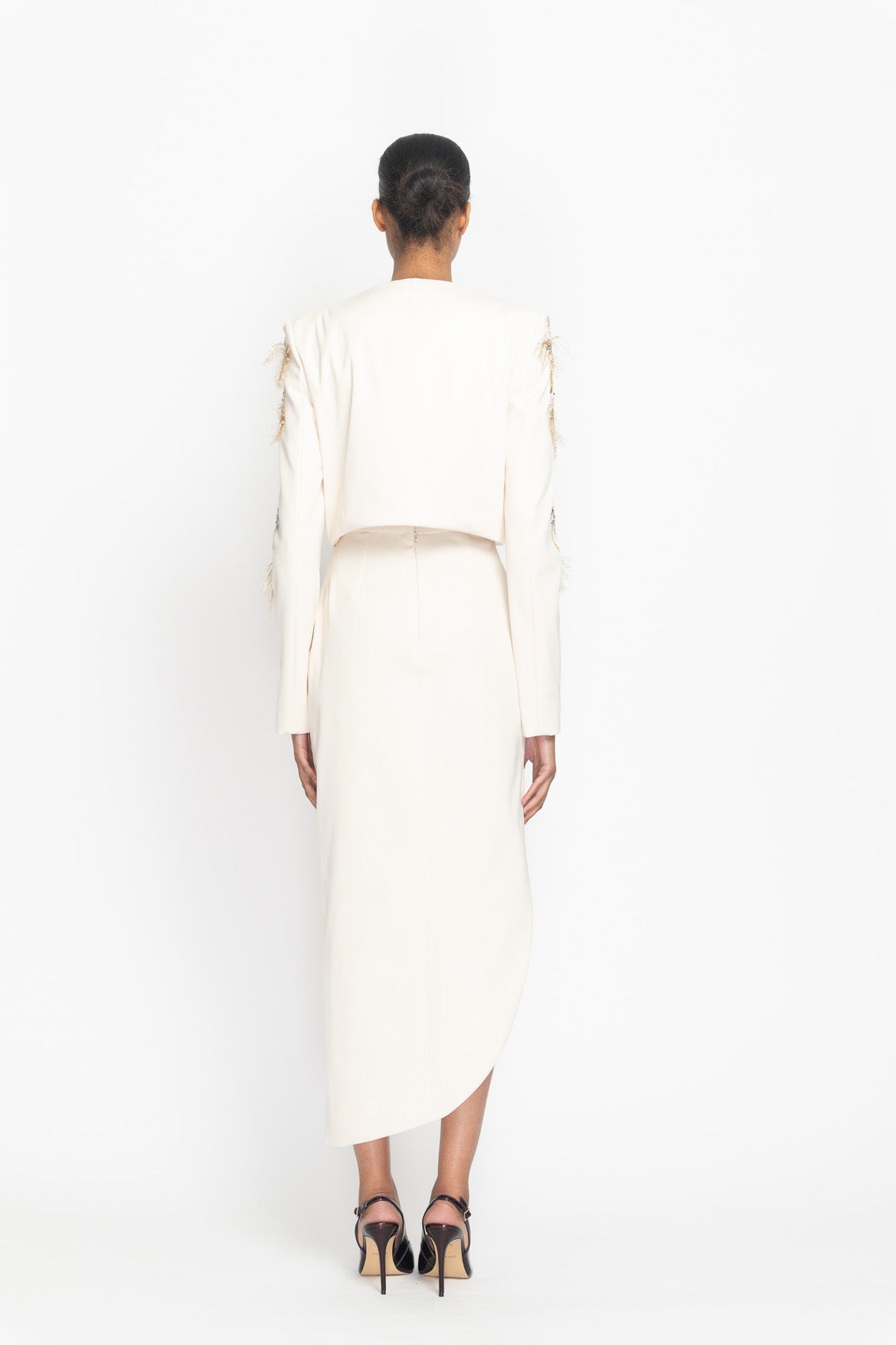 Light Sand Cady Curved Hem Pencil Skirt Back