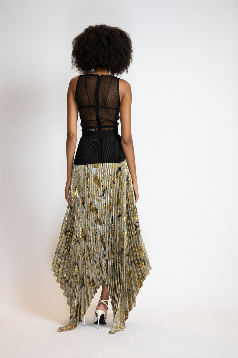 Marble And Organza Pleated Skirt With Asymmetrical Hem 4