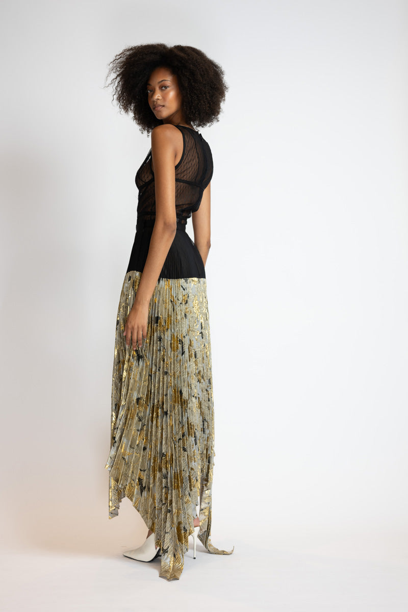 Marble And Organza Pleated Skirt With Asymmetrical Hem 3