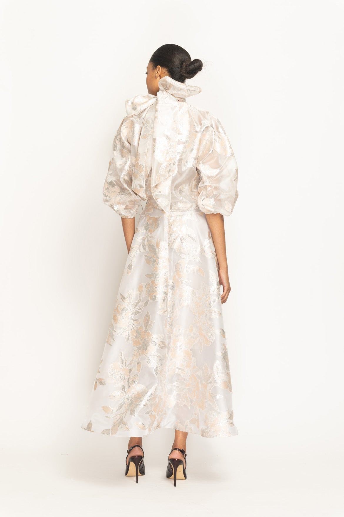 Botanical Organza Jacquard Flared Skirt Side Two