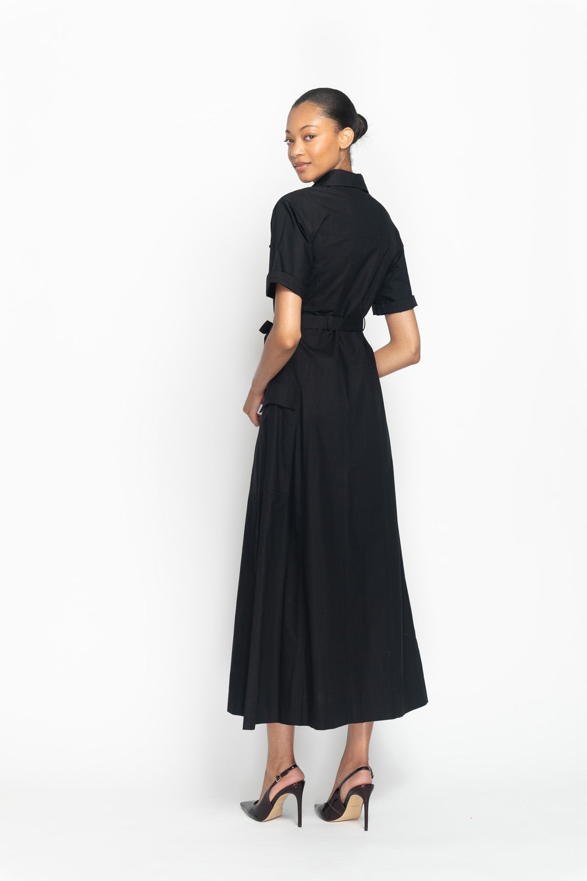 Onyx Cotton Poplin Safari Day Dress Side Two