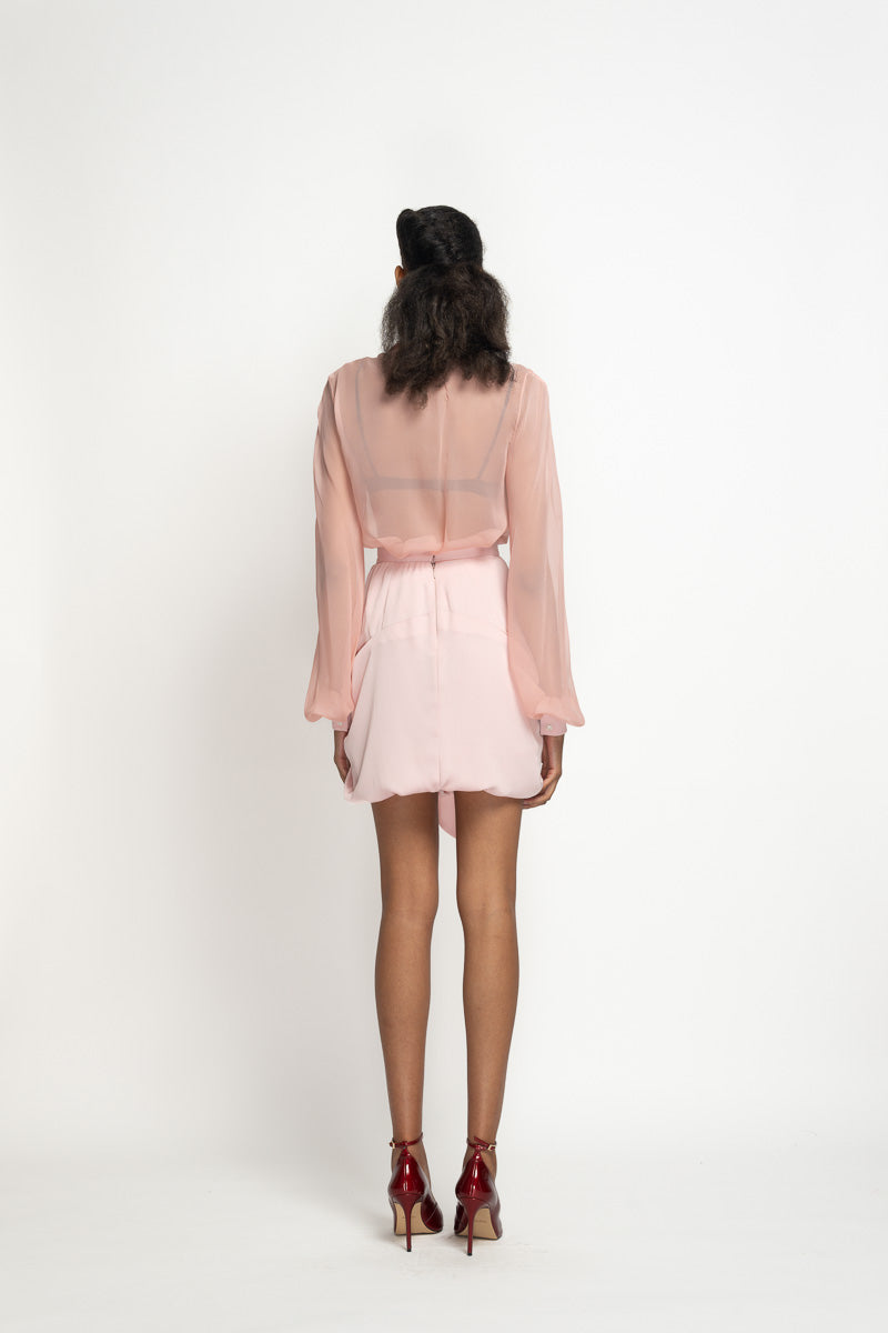 Blossom Pink Satin Crepe Mini Sari Skirt 4