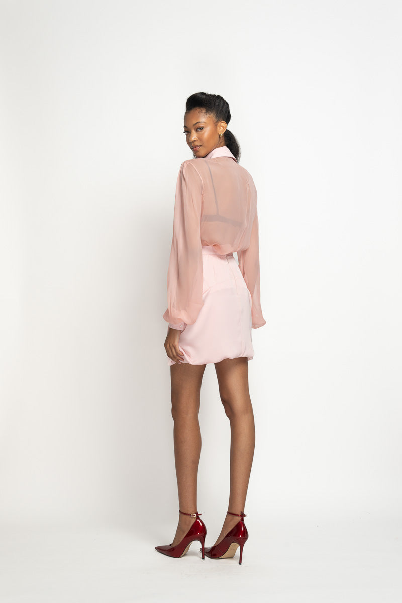 Blossom Pink Satin Crepe Mini Sari Skirt 3