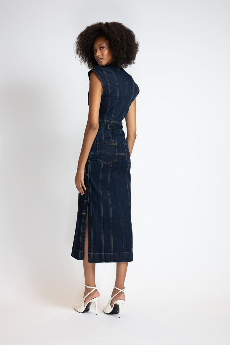 Unbleached Indigo Denim Sheath Dress 4