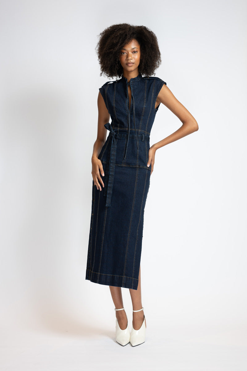 Unbleached Indigo Denim Sheath Dress 2